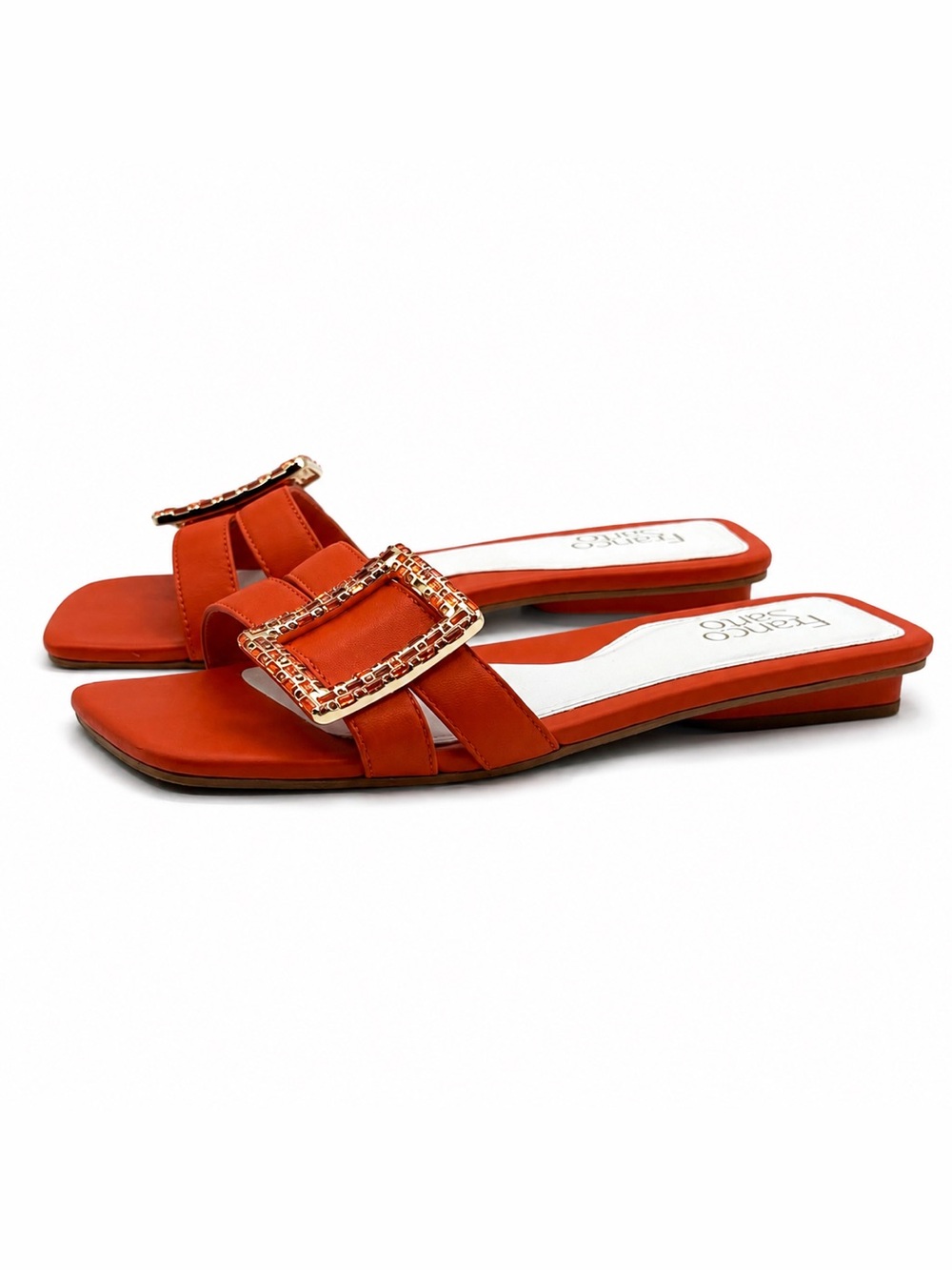 Franco Sarto Nalani Orange Embellished Slide Sandals Square Toe Flat Slip-On - Picture 3 of 17